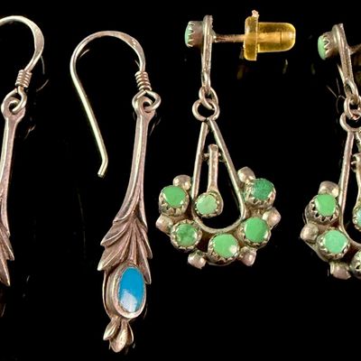 Sale Photo Thumbnail #171: An Assortment of Southwestern Style Silver and Turquoise Earrings