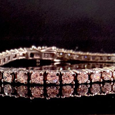 Sterling Silver Gold Tone Tennis Bracelet with Faceted Stones