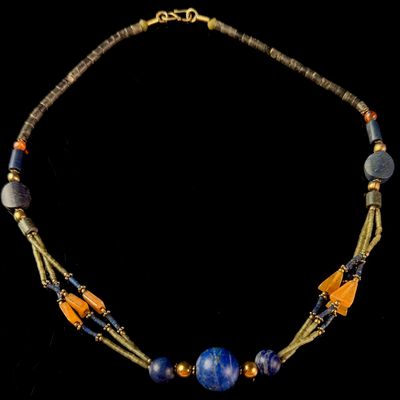 Multi-Strand Lapis Lazuli and Carnelian Ancient Style Bead Necklace