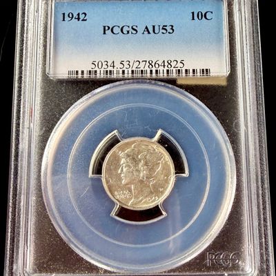Sale Photo Thumbnail #158: 1942 US Mercury Dime PCGS AU53