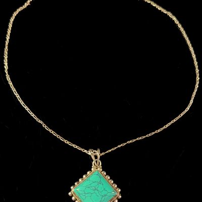 Sale Photo Thumbnail #121: Sterling Silver and Square Turquoise Cabochon Pendant Necklace