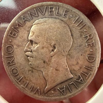 IT 1927 5 Lire Silver Coin Vittorio Emanuele III Rome Mint