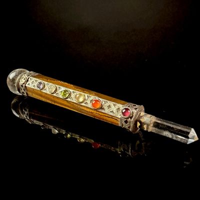 Tiger's Eye and Clear Quartz Chakra Healing Wand with Silver-Tone Metal Accents