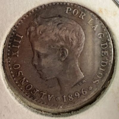 1896 ES Silver 50 Centimos Alfonso XIII Coin