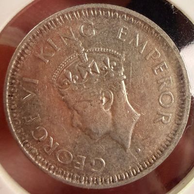 Sale Photo Thumbnail #139: British India George VI Silver 1/4 Rupee Coin 1945 Bombay Mint