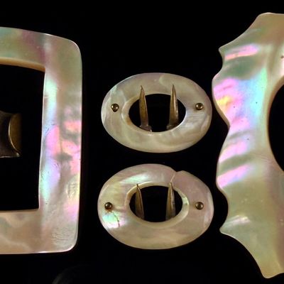 Sale Photo Thumbnail #174: A Collection of Four Victorian Era Mother-of-Pearl Belt Buckles and Slides