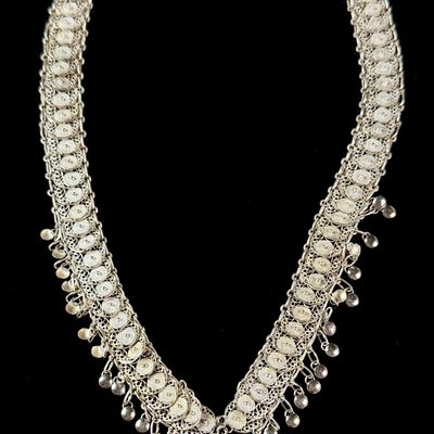 Sale Photo Thumbnail #180: Sterling Silver Filigree Collar Necklace with Drop Pendant and Disc Dangles