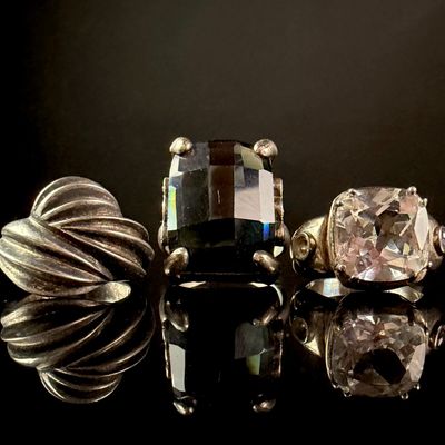 A Trio of Sterling Silver Cocktail Rings including a TOUS Swirl Dome Ring