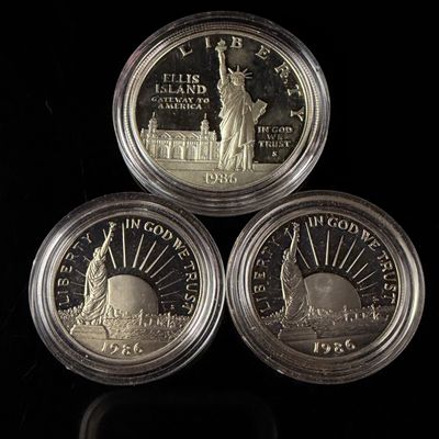 Three US 1986-S Statue of Liberty Centennial Commemorative Proof Coins
