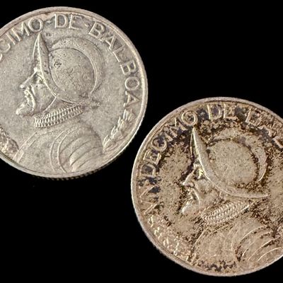 A Pair of 1947 Republic of Panama 1/10 Balboa Silver Coins