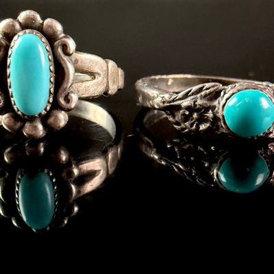 Two Sterling Silver and Turquoise Southwestern Style Rings