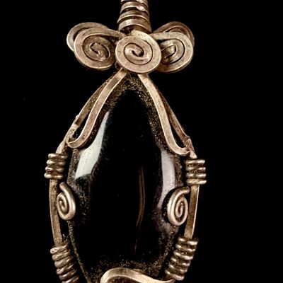 Sale Photo Thumbnail #161: Wire Wrapped Black Cabochon Pendant