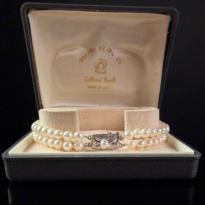 Maruwa Pearl Co. Japanese Double Strand Cultured Pearl Bracelet in Silver