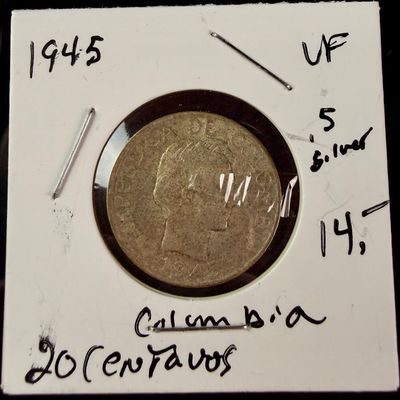 1945 CO 20 Centavos Silver Coin