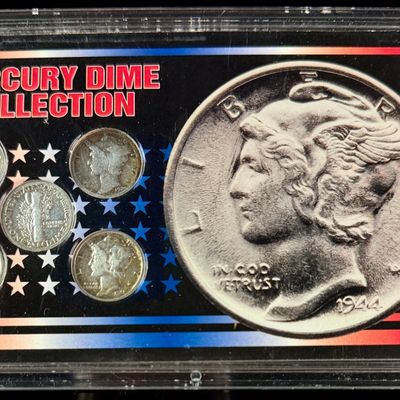 Sale Photo Thumbnail #167: A Group of Five US Mercury Dimes in a 1995 SSCA Presentation Case