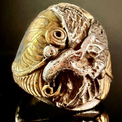 Two-Tone Metal Sculptural Eagle Statement Ring