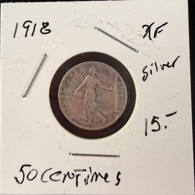 Sale Photo Thumbnail #125: FR 1918 Silver 50 Centimes Coin