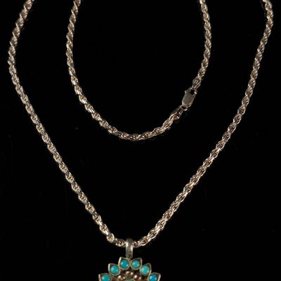 Sale Photo Thumbnail #143: Sterling Silver and Turquoise Cluster Pendant Necklace