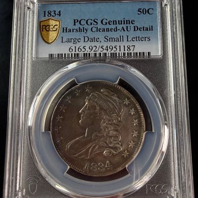US 1834 Capped Bust Silver Half Dollar, Large Date, Small Letters, PCGS AU Details