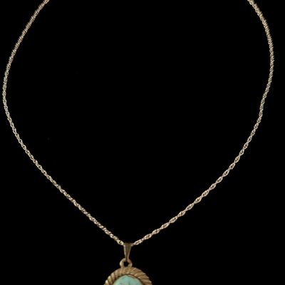 Sale Photo Thumbnail #194: Sterling Silver Rope Twist Pendant Necklace with Oval Larimar Cabochon