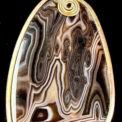 Large Wire Wrapped Banded Agate Teardrop Pendant