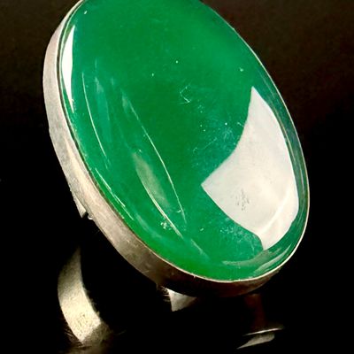 Sterling Silver and Chrysoprase Modernist Statement Ring