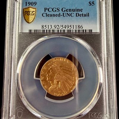 Sale Photo Thumbnail #107: 1909 US $5 Indian Head Gold Half Eagle PCGS
