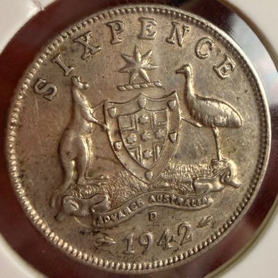 1942 D AU Silver Sixpence