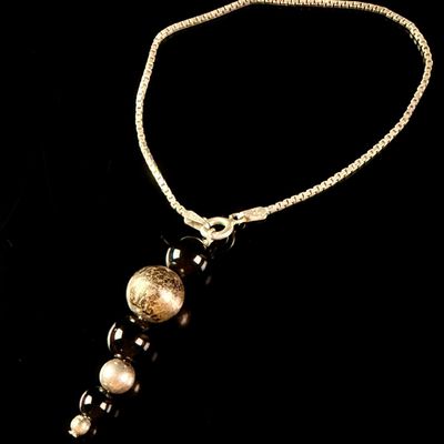 Italian Sterling Silver Box Chain Bracelet with Graduated Bead Drop Pendant