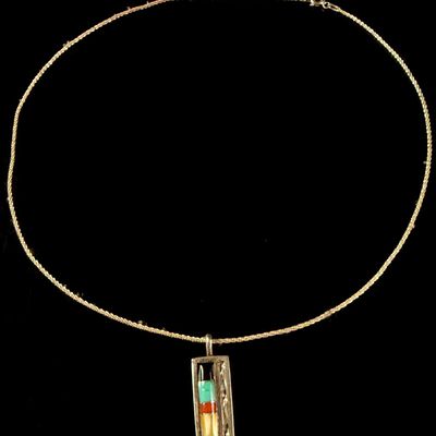 Sale Photo Thumbnail #134: S & L Panteah Sterling Silver and Multi-Stone Inlay Pendant Necklace