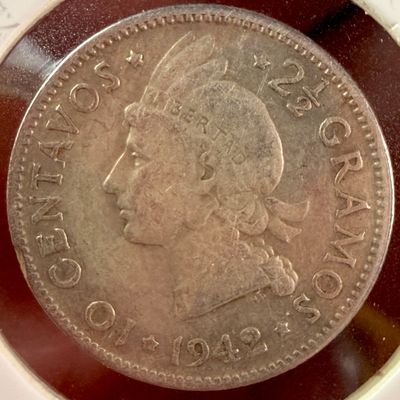 1942 Dominican Republic Silver 10 Centavos Coin
