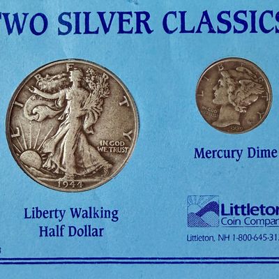 Two US 90% Silver Coins in Littleton Coin Company Presentation Card