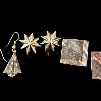 A Trio of Matched Pairs of Sterling Silver Earrings including Tahe Navajo Drop Earrings