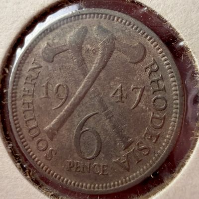 1947 Southern Rhodesia Cupronickel Sixpence