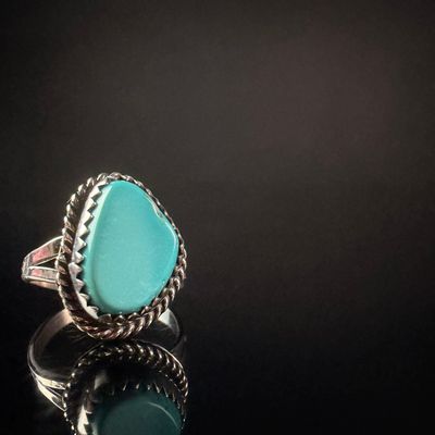 Sale Photo Thumbnail #122: Southwestern Style Turquoise and Silver Tone Statement Ring