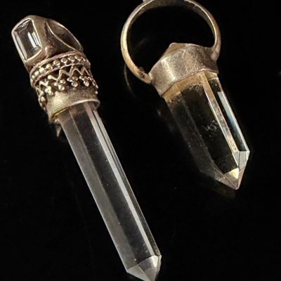 Two Clear Quartz Crystal Point Pendants with Silver-Toned Metal Mounts