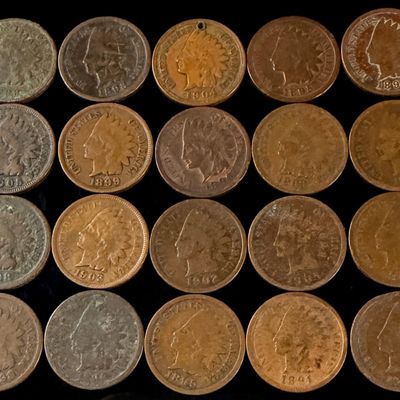 A Group of US Indian Head One Cent Coins Dated 1891 to 1905