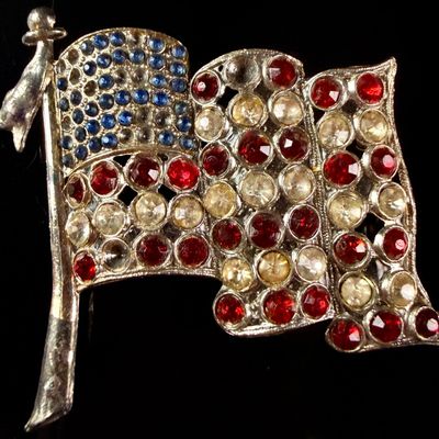 Sale Photo Thumbnail #102: Vintage Sterling Silver and Rhinestone Waving American Flag Brooch