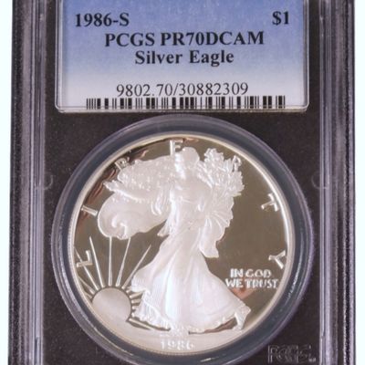Sale Photo Thumbnail #78: 1986-S American Silver Eagle PR70 DCAM PCGS