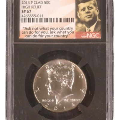 Sale Photo Thumbnail #30: 2014-P Clad Kennedy Half High Relief SP67 NGC