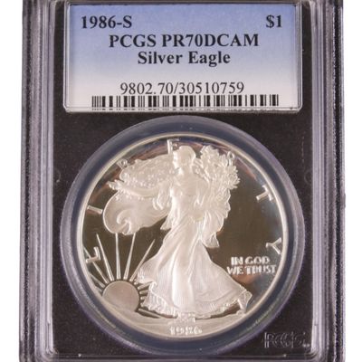 Sale Photo Thumbnail #276: 1986-S Am. Silver Eagle PR70 DCAM PCGS