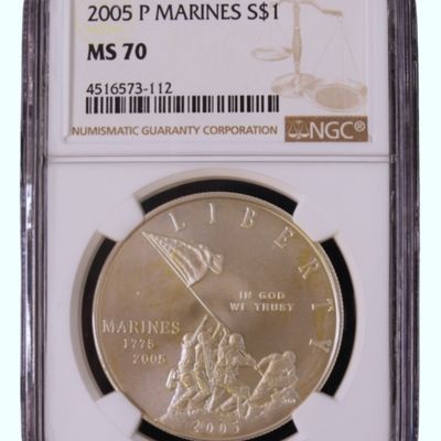 Sale Photo Thumbnail #75: 2005-P $1 Marines Commem MS70 NGC
