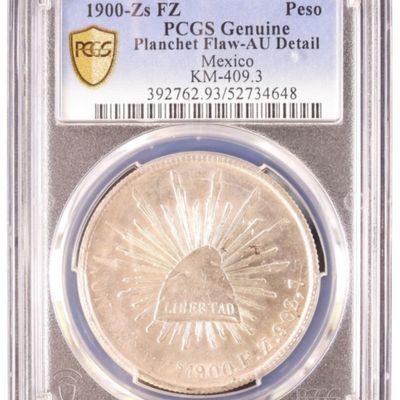 Sale Photo Thumbnail #201: 1900-Zs FZ Peso Genuine AU Detail PCGS