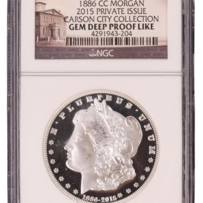 Sale Photo Thumbnail #280: 1886-CC Morgan 2015 Private Issue Gem DMPL NGC