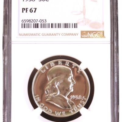 Sale Photo Thumbnail #219: 1958 Franklin Half Dollar PF67 NGC