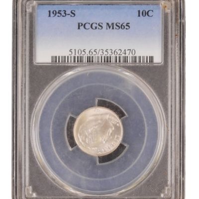 Sale Photo Thumbnail #13: 1953-S Roosevelt Dime MS65 PCGS