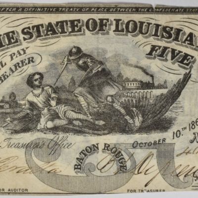 Sale Photo Thumbnail #292: 1862 State of Louisiana Baton Rouge $5 Bank Note