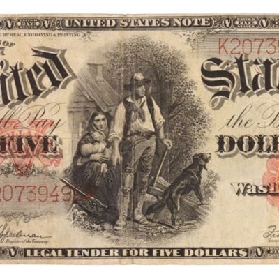 Sale Photo Thumbnail #95: 1907 $5 Legal Tender SN K20739496 Wood Chopper