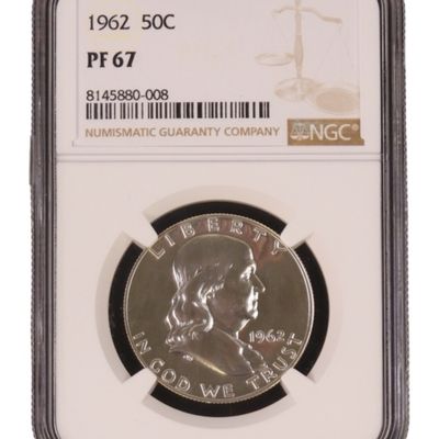 Sale Photo Thumbnail #20: 1962 Franklin Half Dollar PF67 NGC