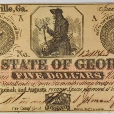 Sale Photo Thumbnail #92: 1862 State of Georgia $5 Obsolete Note